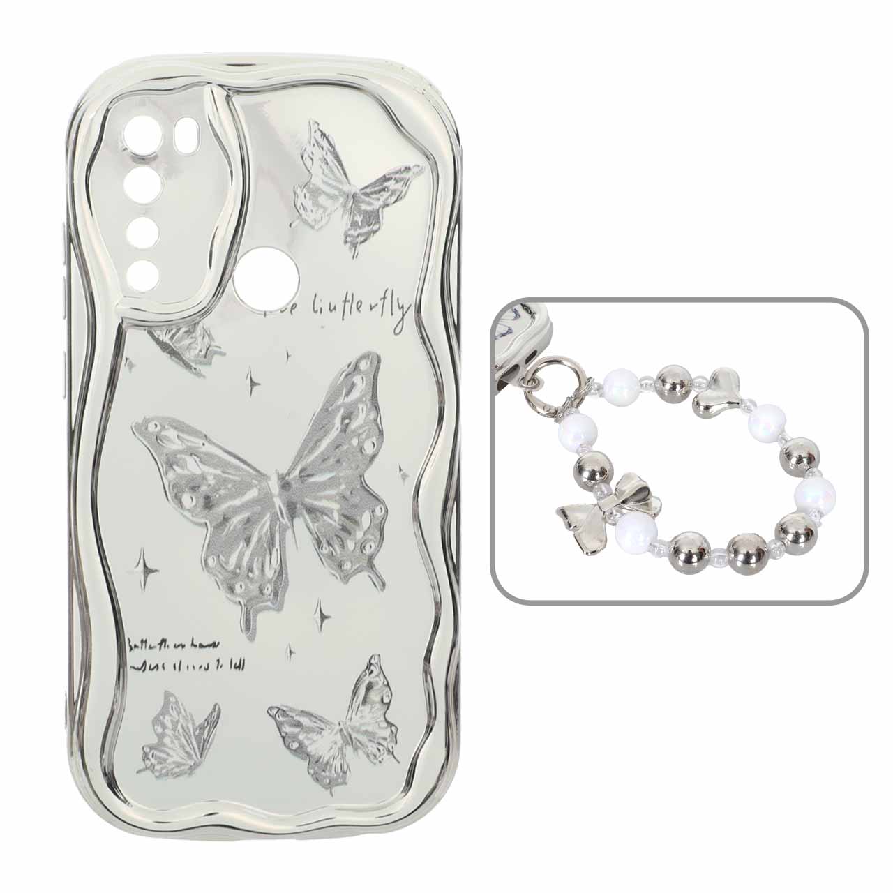 1568484 قاب کنگره ای آینه ای طرح دار با آویز مچی مرواریدی Xiaomi Redmi Note 8 - کد 81 - تصویر 1