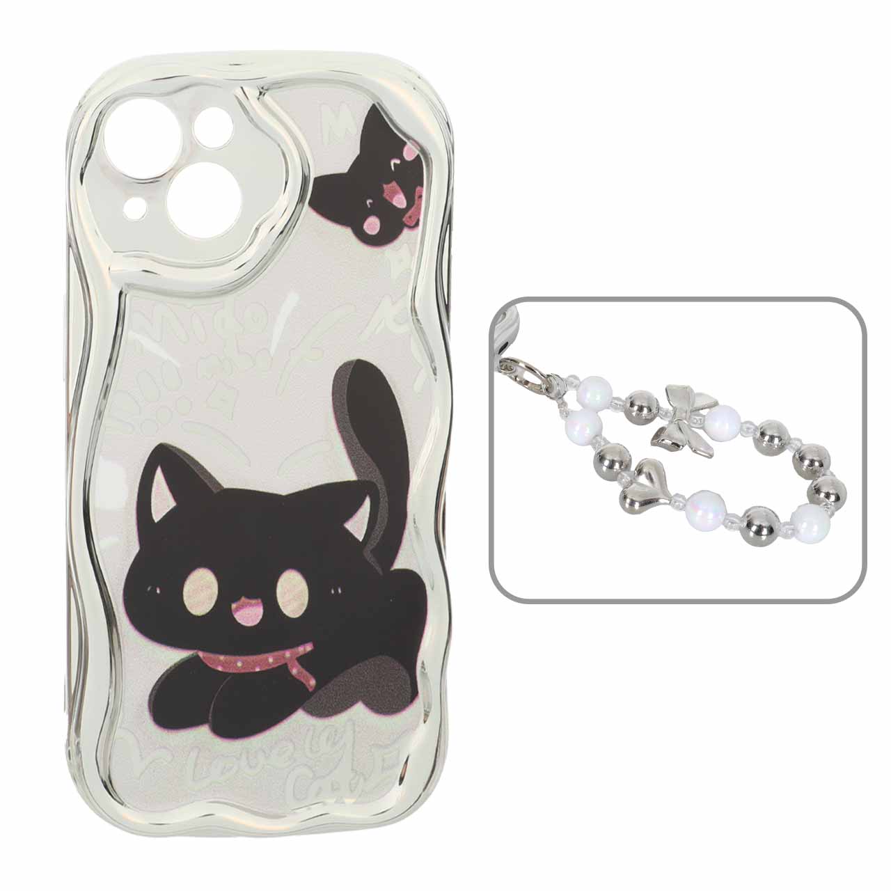 1568570 قاب کنگره ای آینه ای طرح دار با آویز مچی مرواریدی Apple iPhone 13 / iPhone 14 - کد 124 - تصویر 1