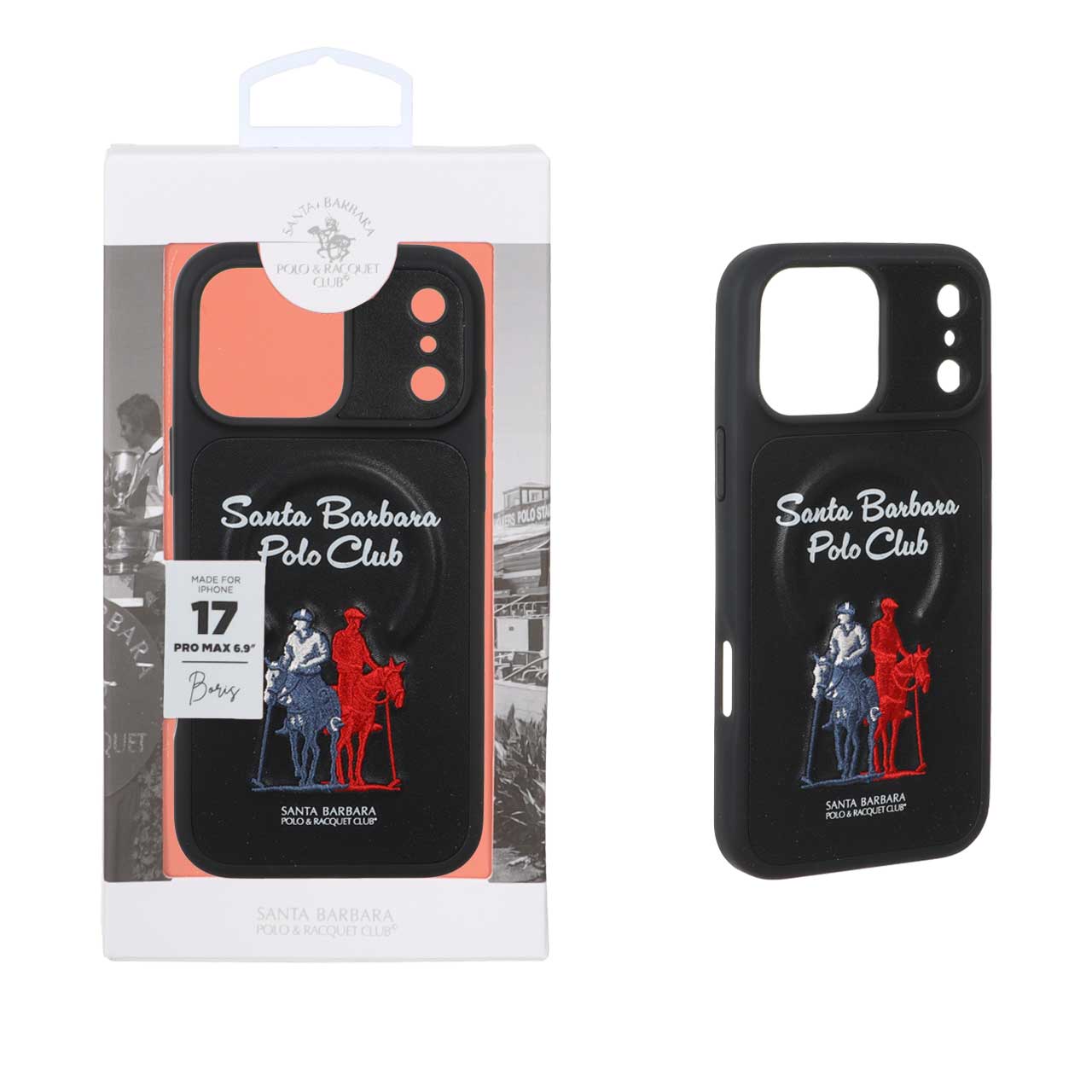 1570742 قاب اورجینال Polo Santa Barbara چرمی گلدوزی MagSafe مدل Apple iPhone 17 Pro Max - مشکی (پک دار) - تصویر 1