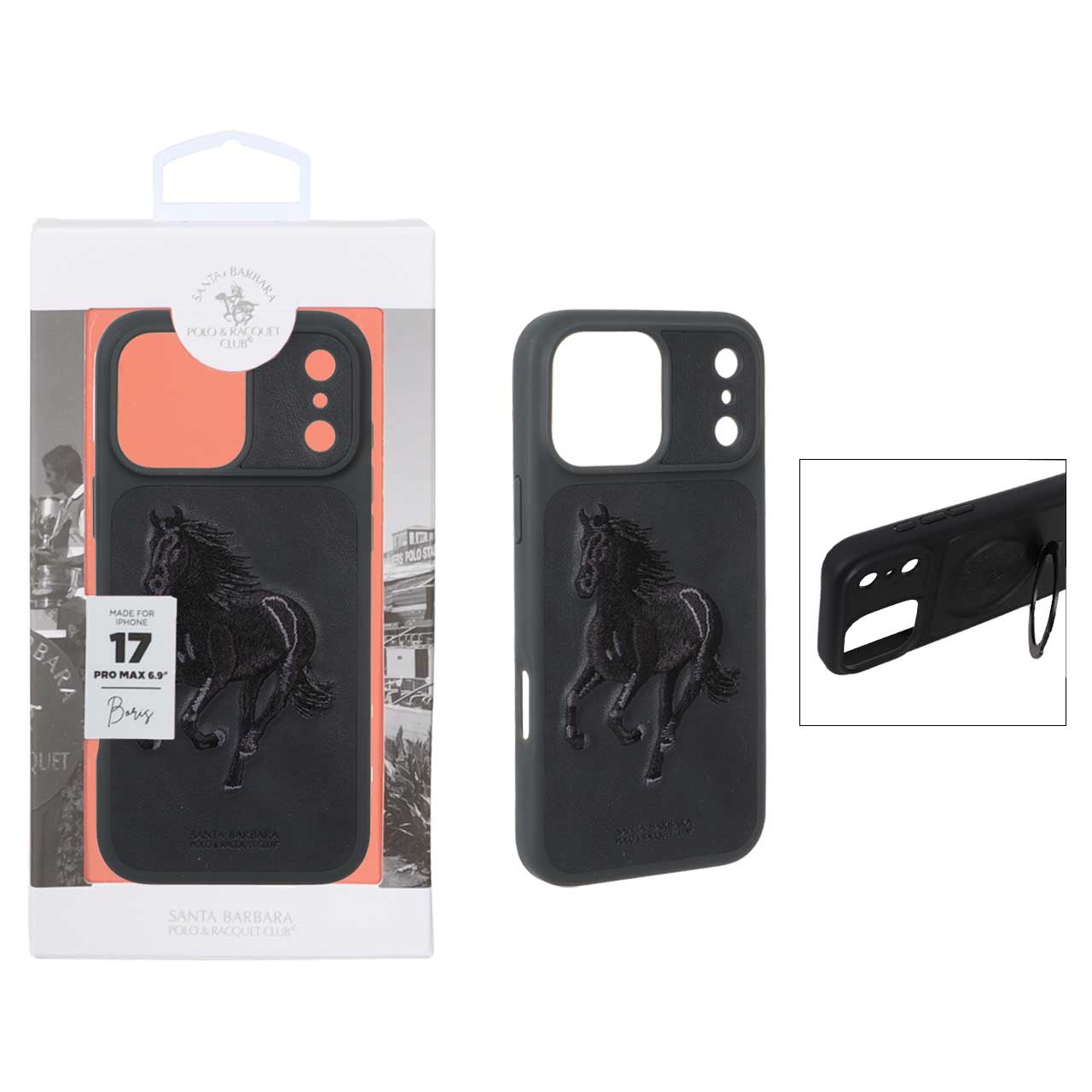 1570744 قاب اورجینال Polo Santa Barbara چرمی گلدوزی Apple iPhone 17 Pro Max - مشکی (پک دار) - تصویر 1