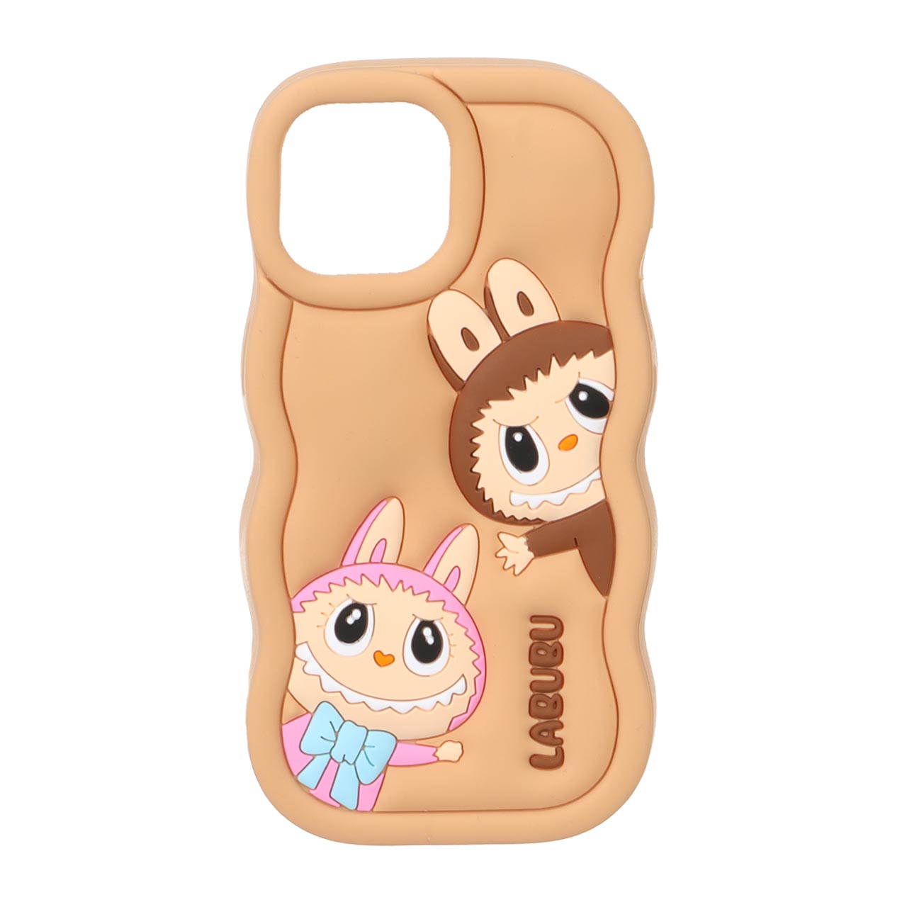 1571988 قاب سیلیکونی کنگره ای Labubu برجسته فانتزی Apple iPhone 15 / iPhone 14 / iPhone 13 - عسلی - تصویر 1