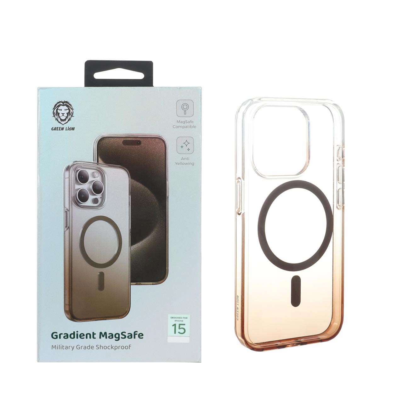 1572804 قاب اورجینال Green Lion شفاف دورنگ Gradient MagSafe مدل Apple iPhone 15 Pro Max - قهوه ای (پک دار) - تصویر 1