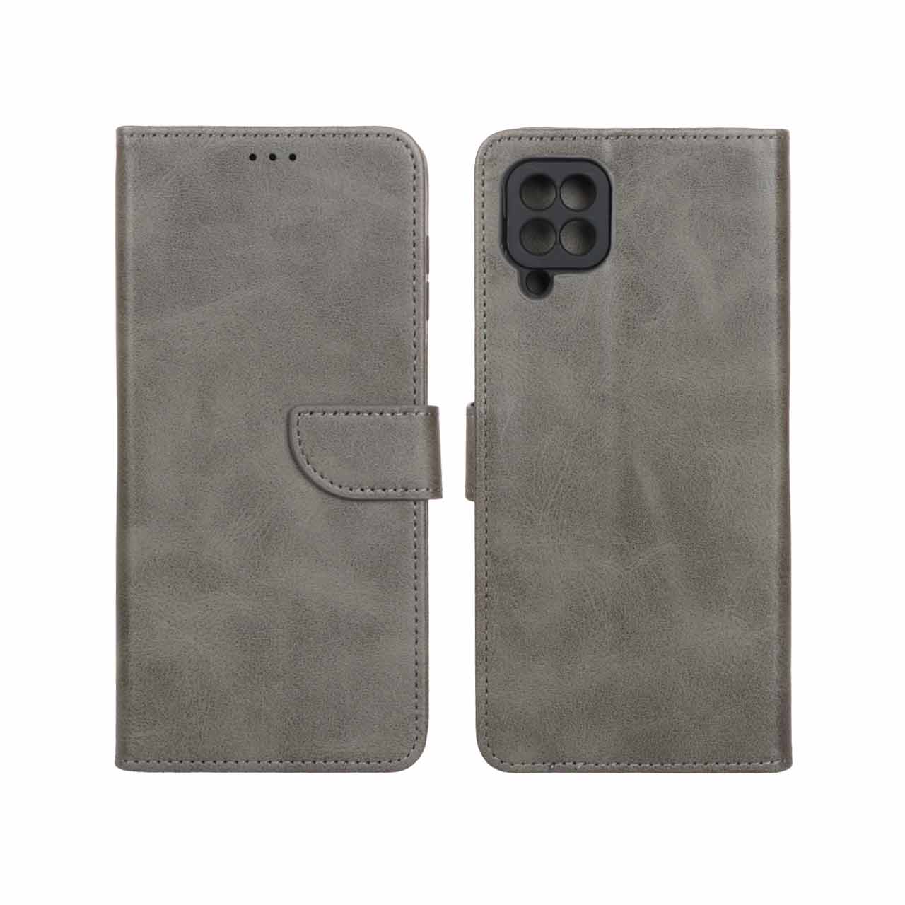 1302258 کیف چرمی موبایل مگنتی محافظ لنزدار Samsung Galaxy A12 / M12 / F12 - خاکستری - تصویر 1