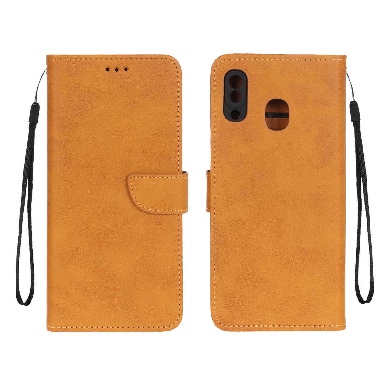 1328758 کیف چرمی موبایل مگنتی محافظ لنزدار Samsung Galaxy A30 / A20 - عسلی - تصویر 1