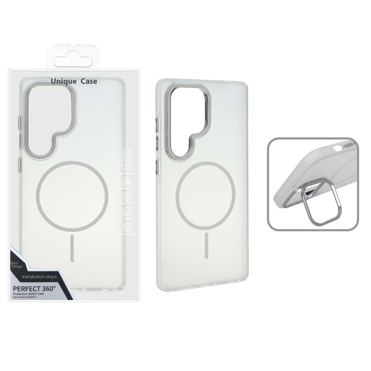 1560032 قاب Bracket Lens مات MagSafe لنز استندشو Samsung Galaxy S25 Ultra - سفید (پک دار) - تصویر 1