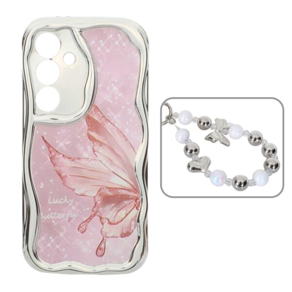 قاب کنگره ای آینه ای طرح دار با آویز مچی مرواریدی Samsung Galaxy S24 FE - کد 45