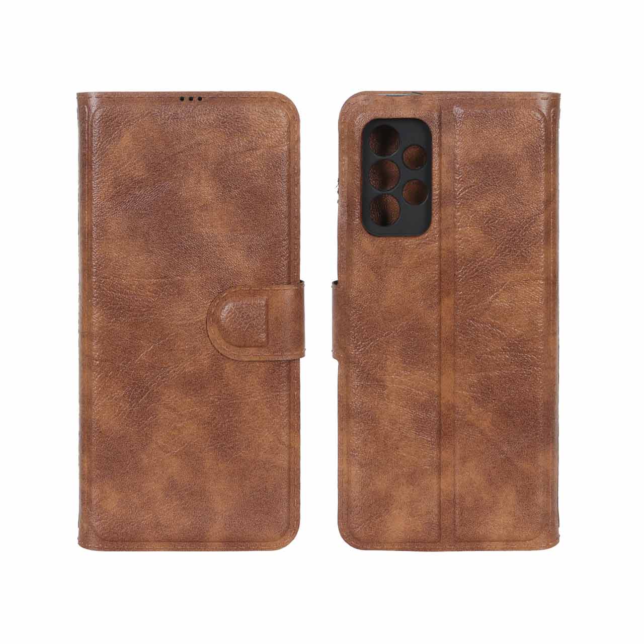 1577532 کیف موبایل چرمی مگنتی محافظ لنزدار Samsung Galaxy A13 4G - قهوه ای روشن - تصویر 1