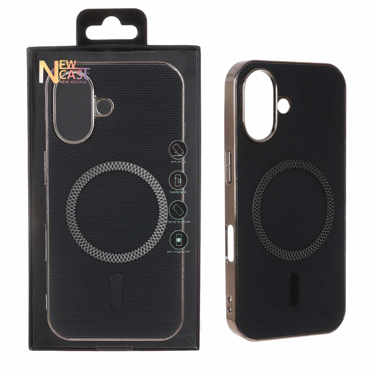 1639128 قاب سوزنی طرح مگ سیف مگنت فلزی دور براق Apple iPhone 16 - مشکی (پک دار) - تصویر 1