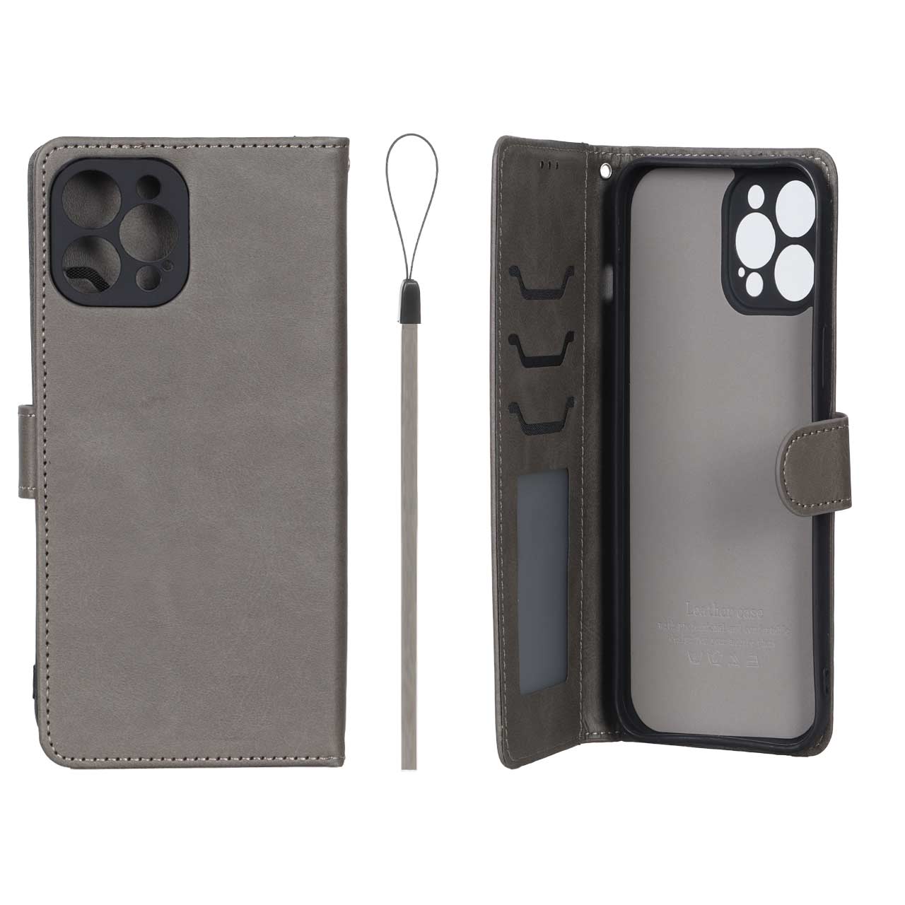 1670846 کیف موبایل مگنتی درجه یک داخل خز MNC Plus مدل Apple iPhone 12 Pro Max - خاکستری - تصویر 1