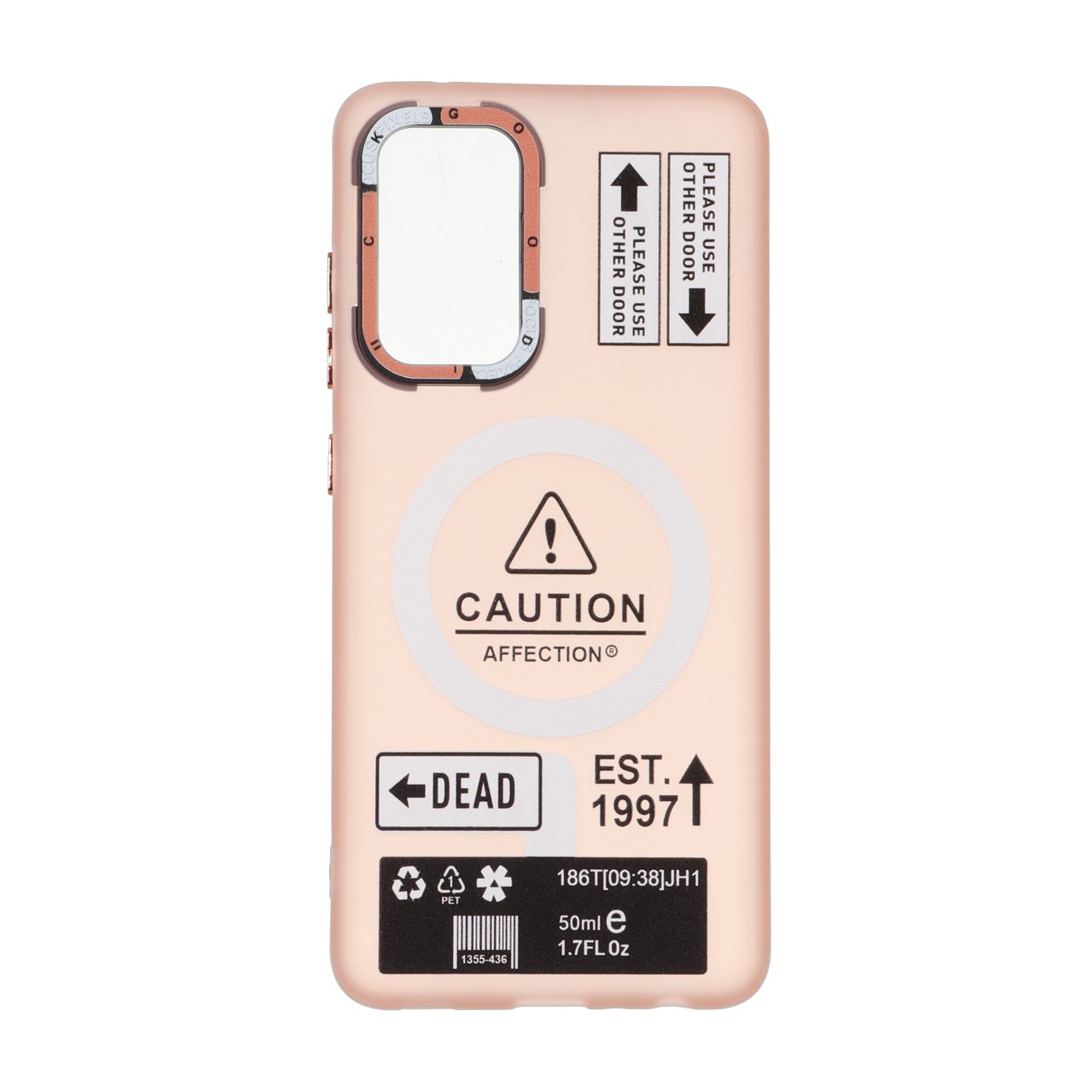 1708592 قاب Caution مات طرح مگ سیف دکمه متال Samsung Galaxy A52 / A52s - صورتی - تصویر 1