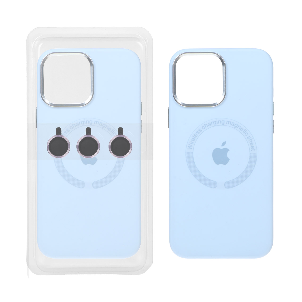 1058372 قاب سیلیکونی اورجینال Magsafe با ست محافظ لنز رینگی Apple iPhone 13 Pro Max - آبی کبریتی (پک دار) - تصویر 1