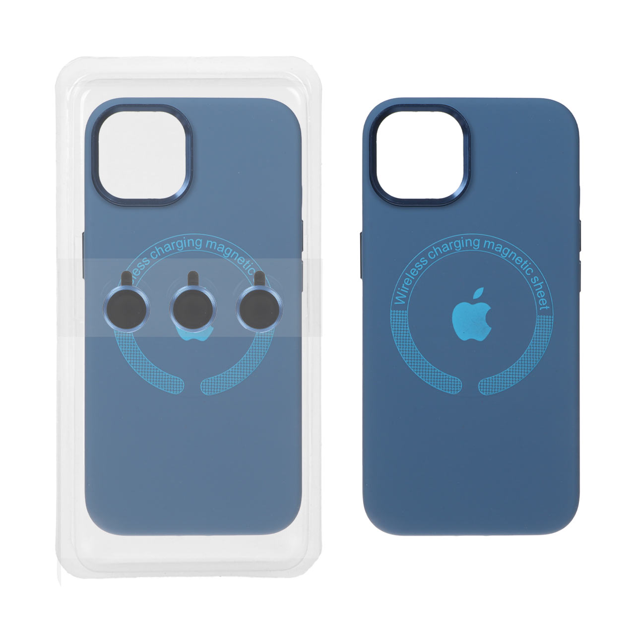 1058464 قاب سیلیکونی اورجینال Magsafe با ست محافظ لنز رینگی Apple iPhone 13 / iPhone 14 - آبی تیره (پک دار) - تصویر 1