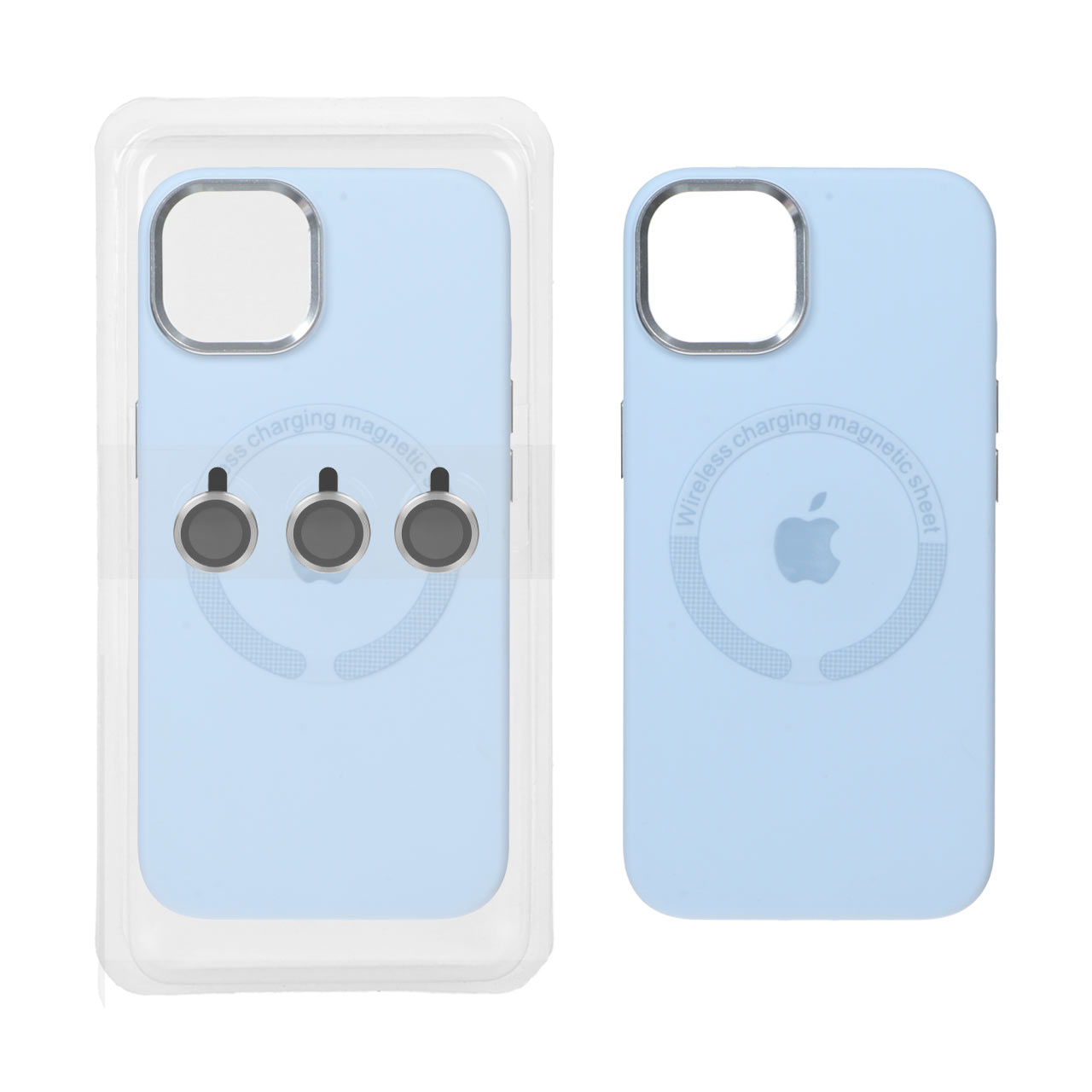 1058466 قاب سیلیکونی اورجینال Magsafe با ست محافظ لنز رینگی Apple iPhone 13 / iPhone 14 - آبی کبریتی (پک دار) - تصویر 1