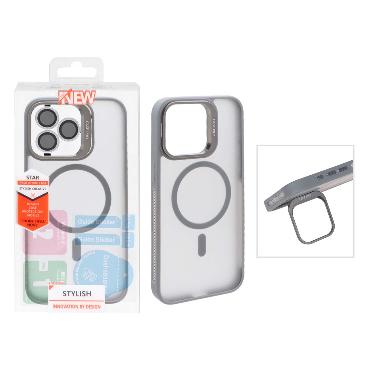 1139790 قاب Case Pro لنز آلومینیومی مات Magsafe با ست محافظ لنز رینگی مدل Apple iPhone 15 Pro Max - خاکستری (پک دار) - تصویر 1