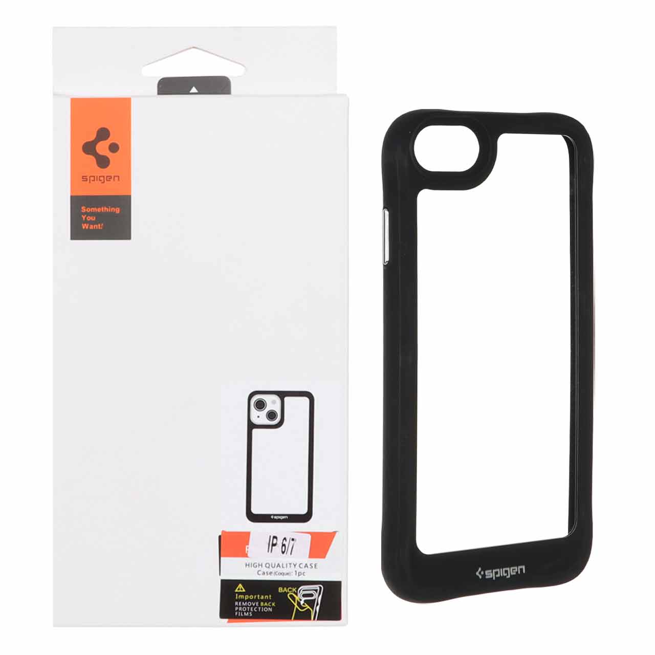 1371380 قاب اورجینال Spigen مدل Apple iPhone SE (2020) / iPhone 6 / iPhone 6s / iPhone 7 / iPhone 8 - شفاف مشکی - تصویر 1