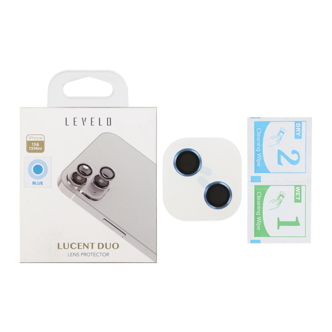 1495592 محافظ لنز رینگی اورجینال Levelo شابلون دار Apple iPhone 13 / iPhone 13 Mini - آبی (پک دار) - تصویر 1