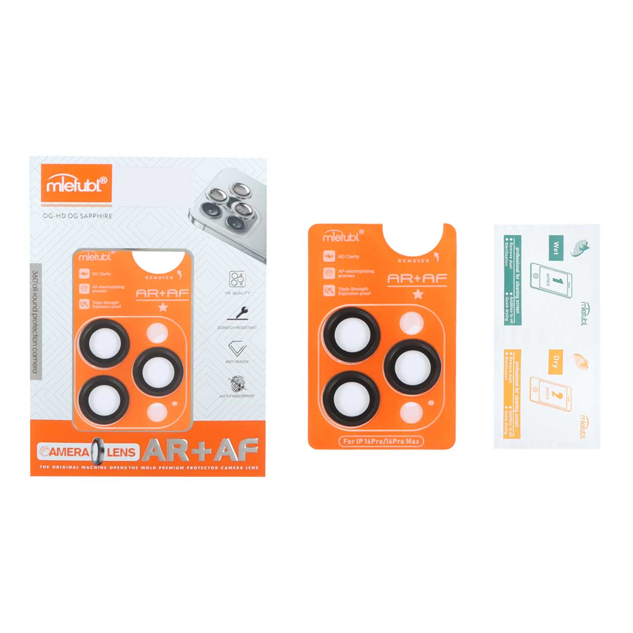 1517364 محافظ لنز رینگی اورجینال Mietubl شابلون دار Apple iPhone 16 Pro Max / 16 Pro - مشکی (پک دار) - NTC - تصویر 1