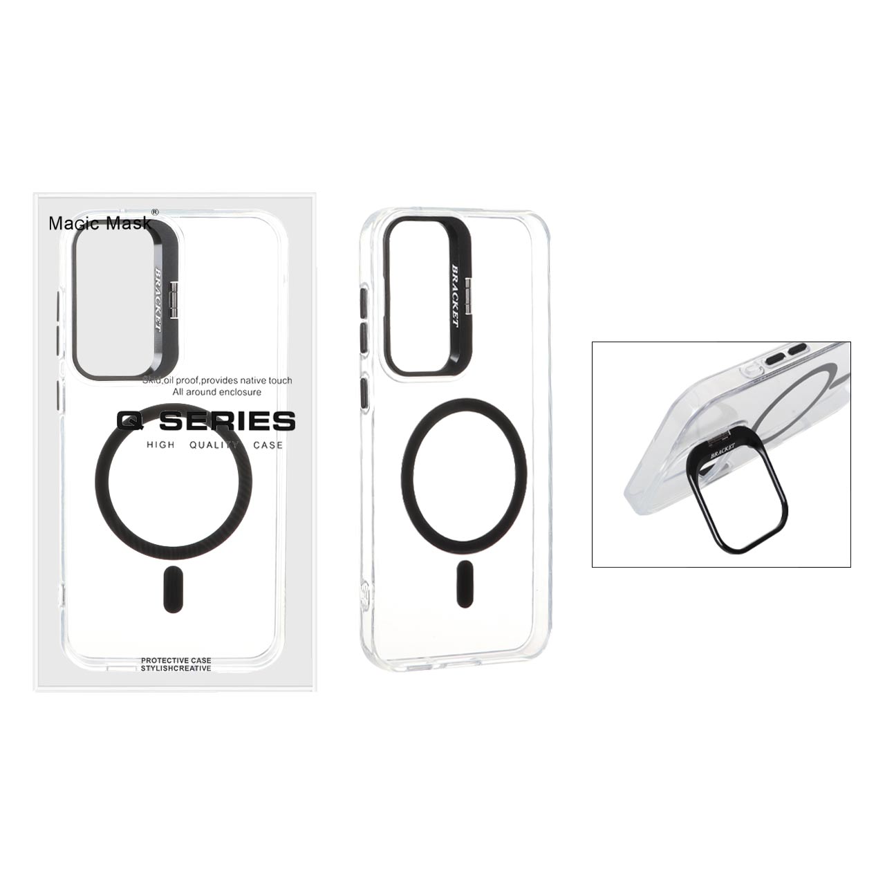 1608352 قاب اورجینال Q Series Bracket کریستالی Magsafe لنز استندشو Samsung Galaxy S23 FE - مشکی (پک دار) - تصویر 1