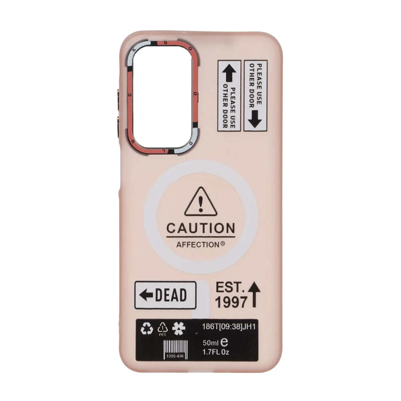 1663950 قاب Caution مات طرح مگ سیف دکمه متال Samsung Galaxy A17 / A26 - صورتی - تصویر 1