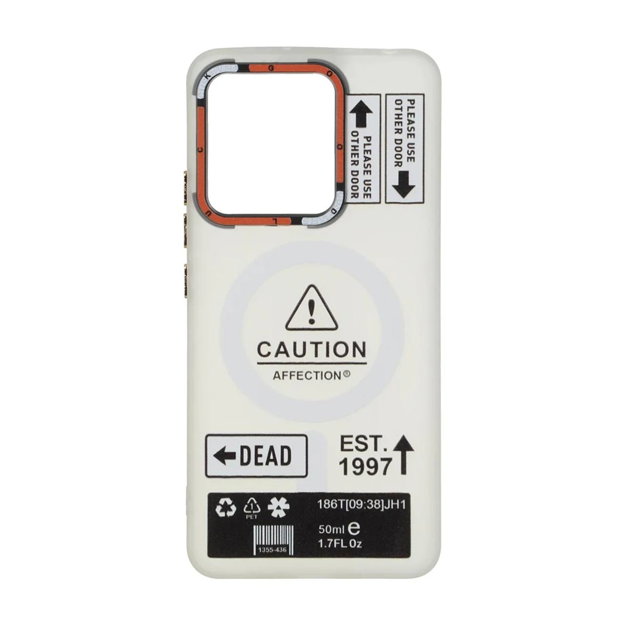 1663960 قاب Caution مات طرح مگ سیف دکمه متال Xiaomi Redmi Note 13 4G - سفید - تصویر 1