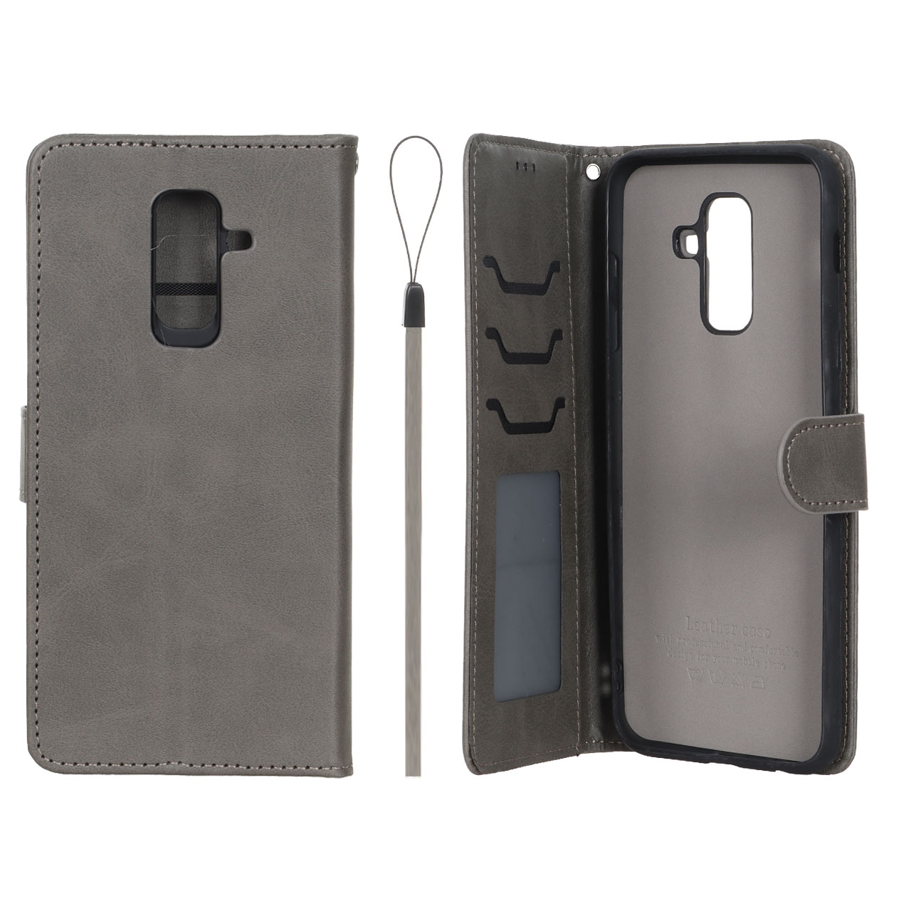 1680422 کیف موبایل مگنتی درجه یک داخل خز MNC Plus مدل Samsung Galaxy A6 Plus - خاکستری - تصویر 1