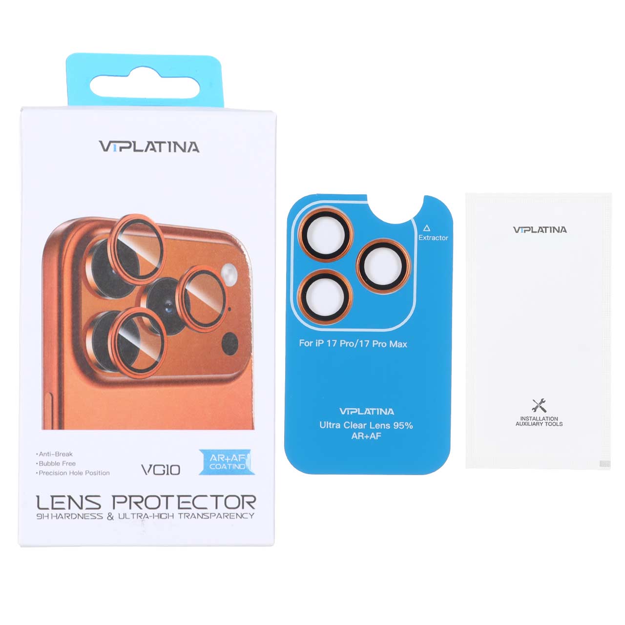 1688202 محافظ لنز رینگی اورجینال VIPLATINA شابلون دار Apple iPhone 17 Pro Max / 17 Pro - نارنجی (پک دار) - تصویر 1