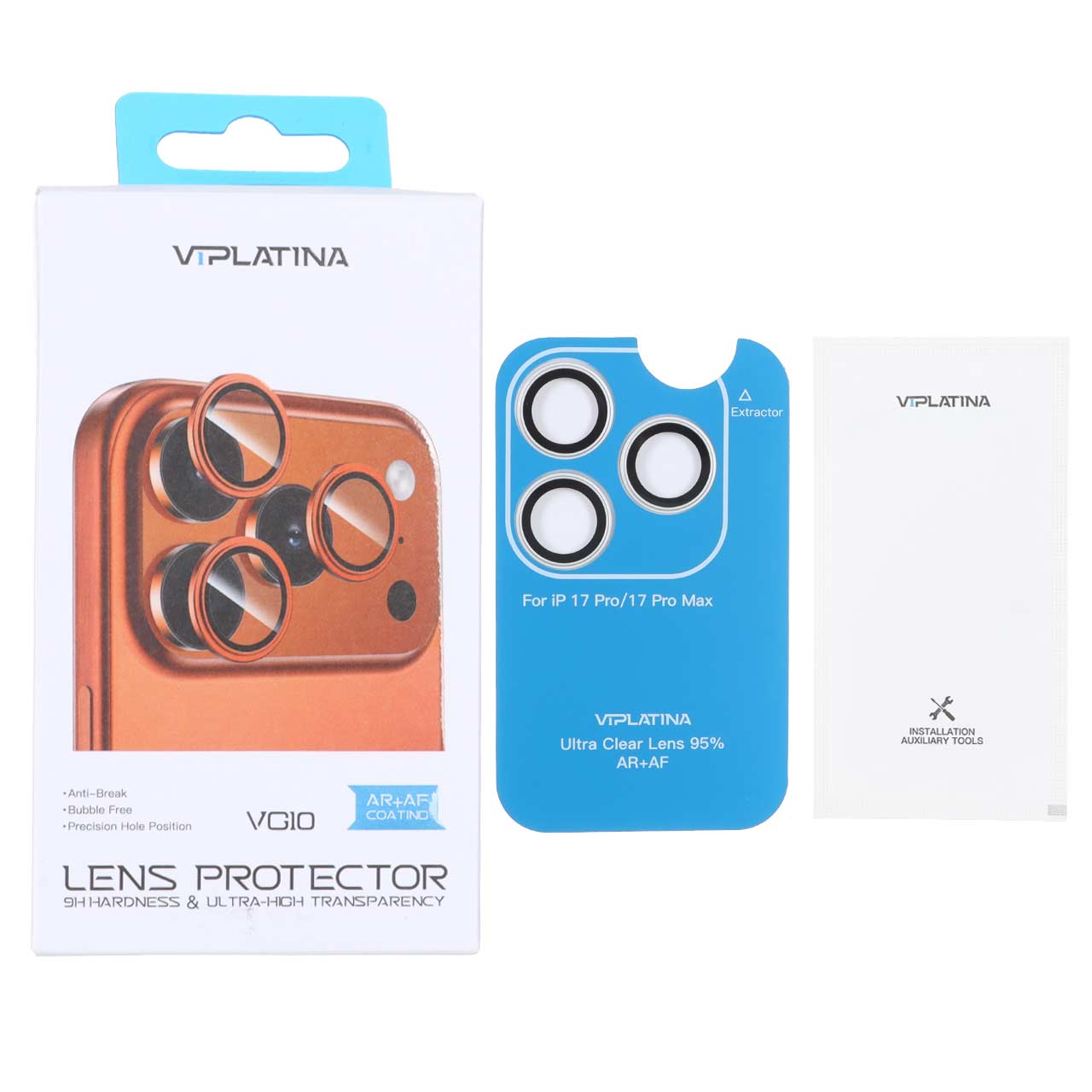 1688204 محافظ لنز رینگی اورجینال VIPLATINA شابلون دار Apple iPhone 17 Pro Max / 17 Pro - نقره ای (پک دار) - تصویر 1