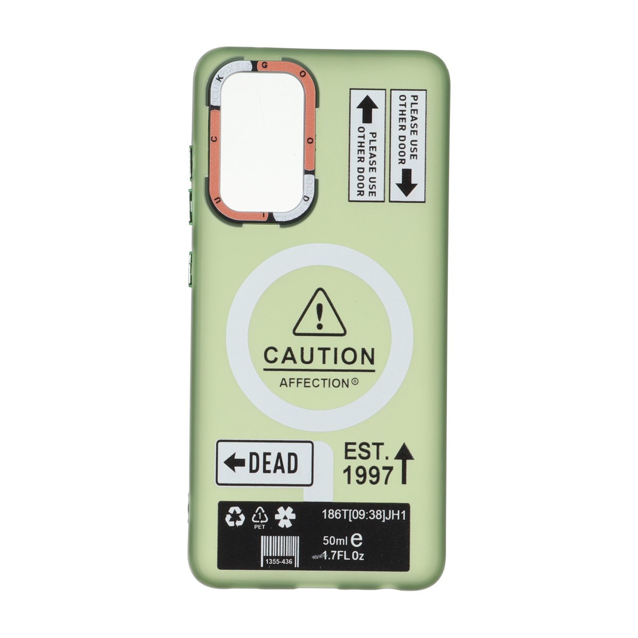 1708596 قاب Caution مات طرح مگ سیف دکمه متال Samsung Galaxy A52 / A52s - سبز - تصویر 1
