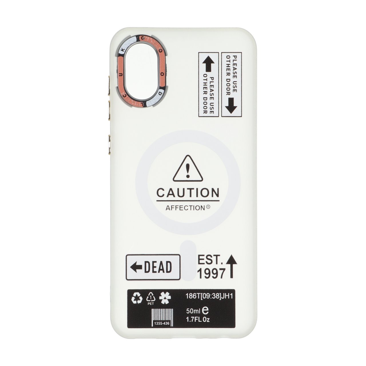 1708612 قاب Caution مات طرح مگ سیف دکمه متال Samsung Galaxy A03 Core - سفید - تصویر 1