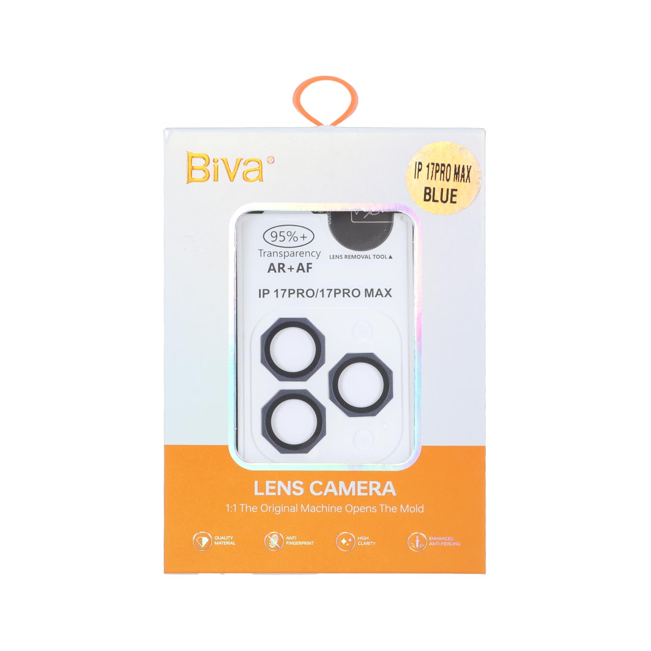 1719846 محافظ لنز رینگی اورجینال Biva شابلون دار AR AF مدل Apple iPhone 17 Pro Max / 17 Pro - آبی تیره (پک دار) - تصویر 1