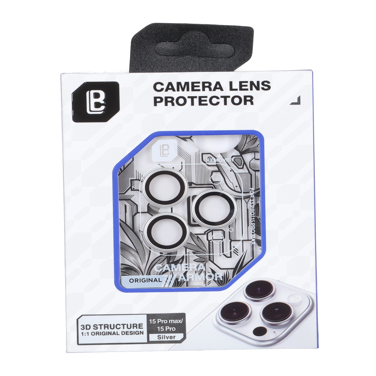 1724618 محافظ لنز رینگی اورجینال 3D Structure Lanbi شابلون دار Apple iPhone 15 Pro Max / iPhone 15 Pro - نقره ای (پک دار) - تصویر 1
