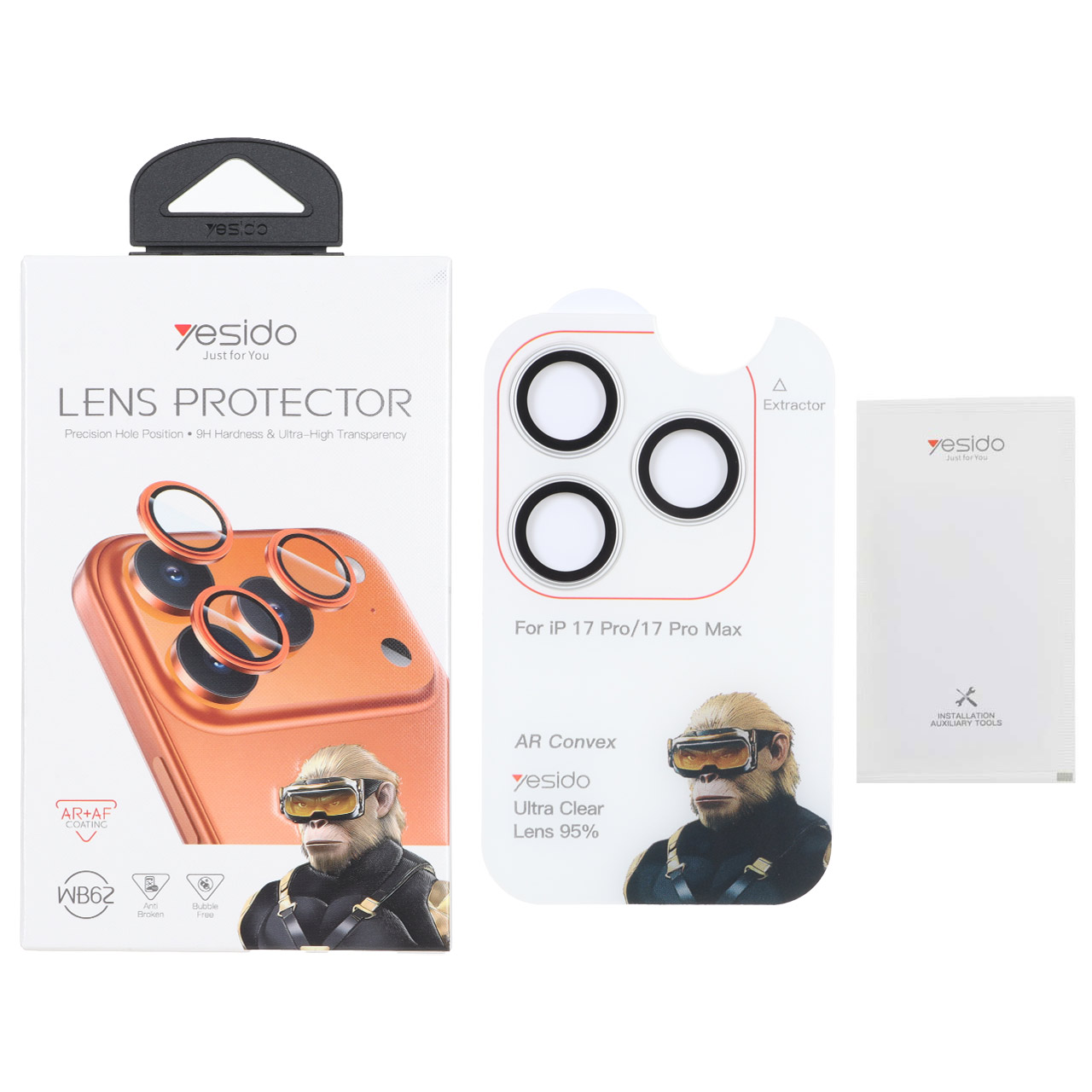 4126494 محافظ لنز رینگی اورجینال Yesido WB62 شابلون دار Apple iPhone 17 Pro Max / iPhone 17 Pro - نقره ای (پک دار) - تصویر 1