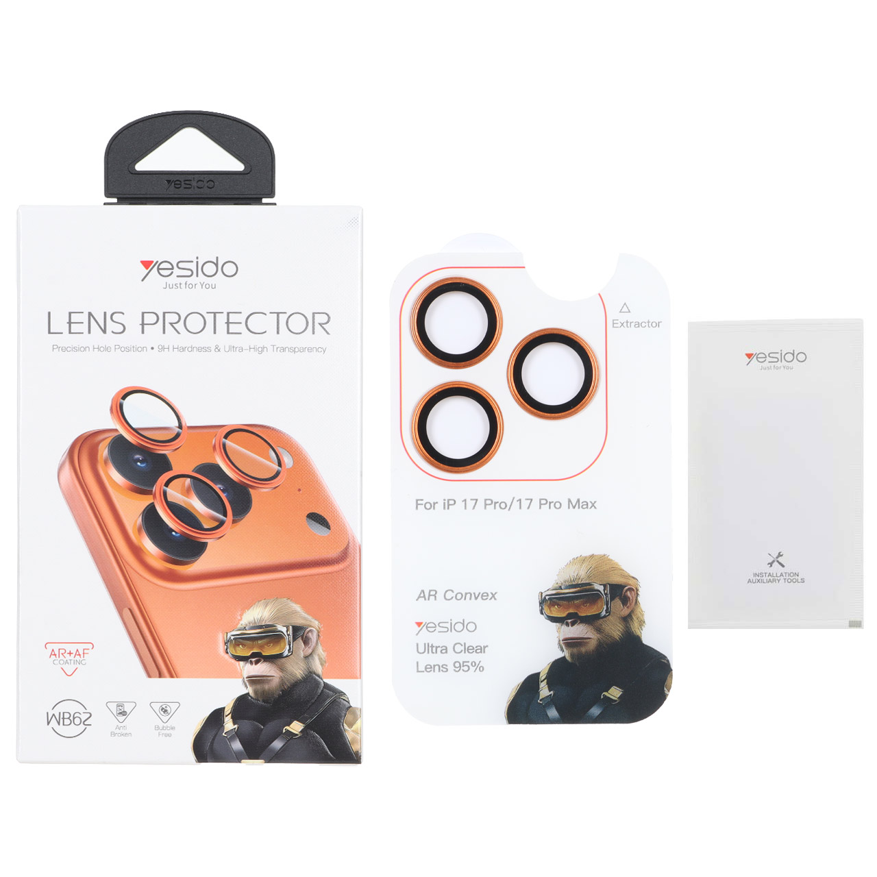 4126498 محافظ لنز رینگی اورجینال Yesido WB62 شابلون دار Apple iPhone 17 Pro Max / iPhone 17 Pro - نارنجی (پک دار) - تصویر 1