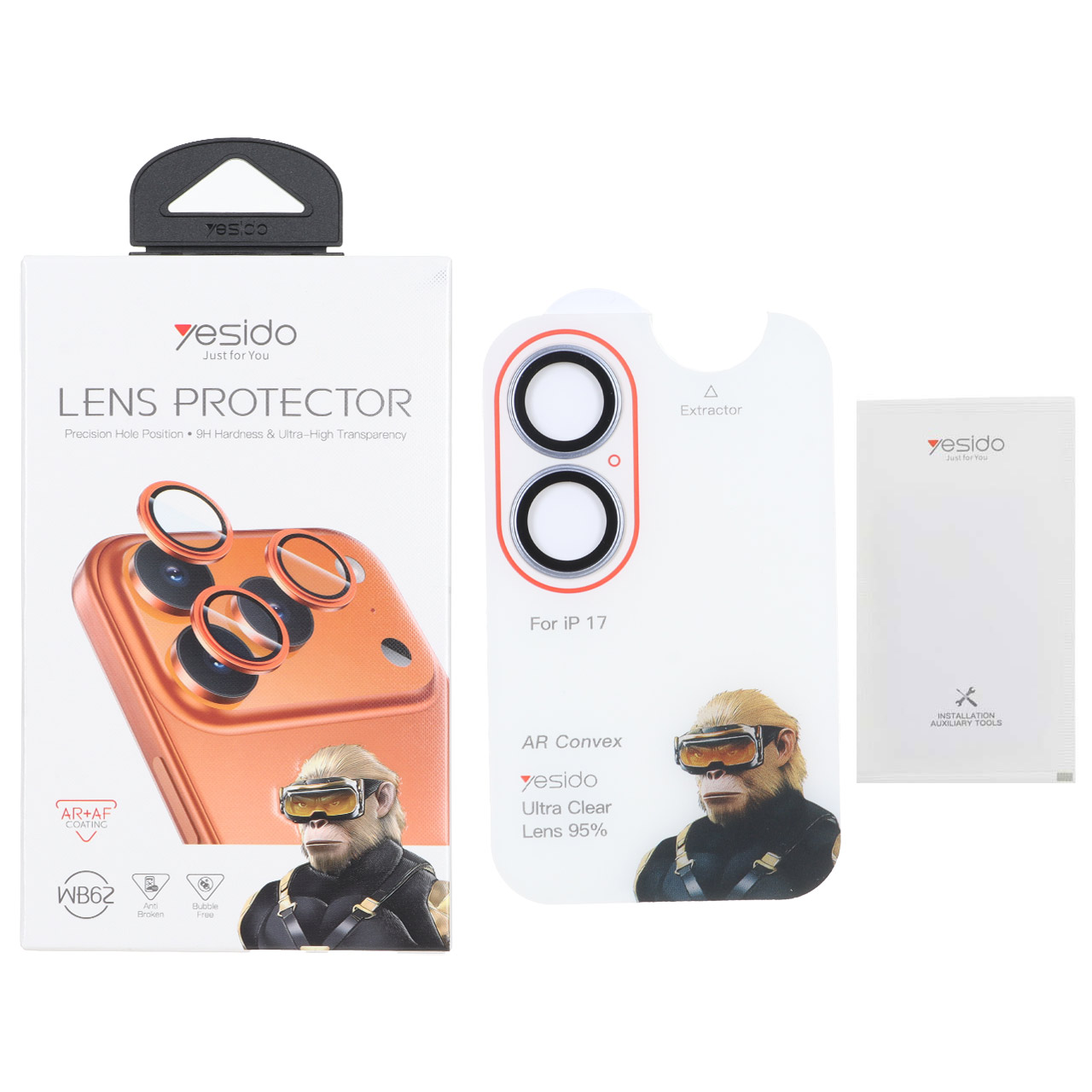 4126500 محافظ لنز رینگی اورجینال Yesido WB62 شابلون دار Apple iPhone 17 - آبی روشن (پک دار) - تصویر 1