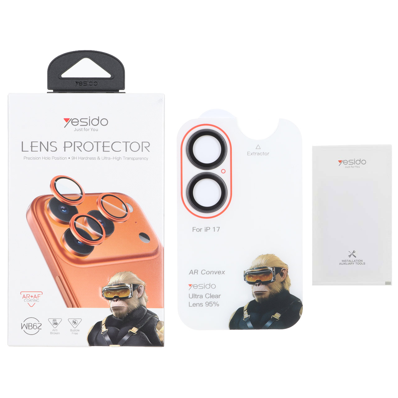 4126506 محافظ لنز رینگی اورجینال Yesido WB62 شابلون دار Apple iPhone 17 - خاکستری (پک دار) - تصویر 1