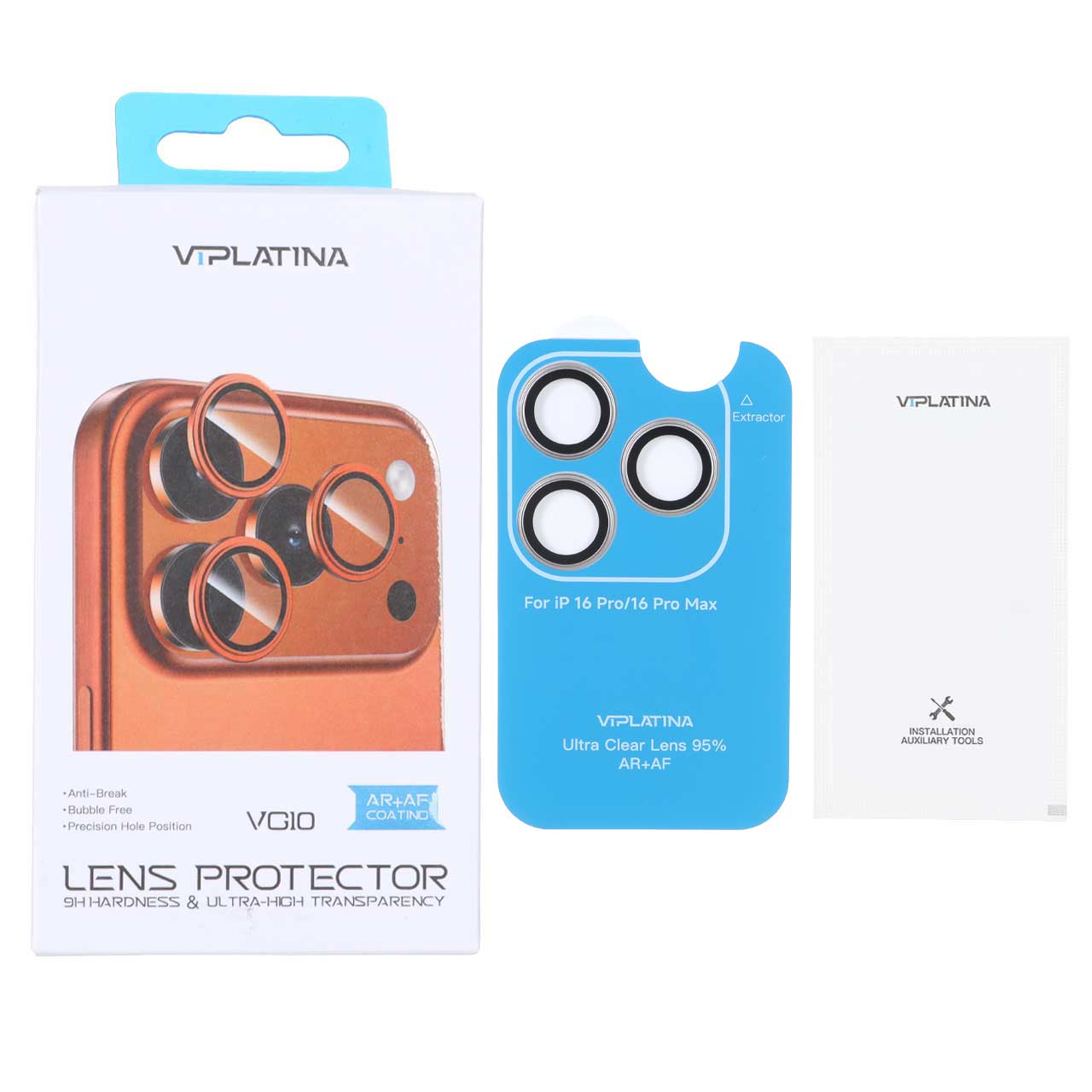4576082 محافظ لنز رینگی اورجینال VIPLATINA شابلون دار Apple iPhone 16 Pro Max / iPhone 16 Pro - خاکستری (پک دار) - تصویر 1