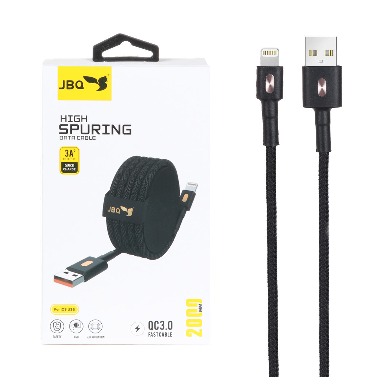 کابل شارژ 2 متری فست آیفون JBQ مدل USB-111 - مشکی (گارانتی یکساله رصاصی) - اسپه کالا کابل شارژ 2 متری فست آیفون JBQ مدل USB-111 - مشکی (گارانتی یکساله رصاصی) - تصویر 1