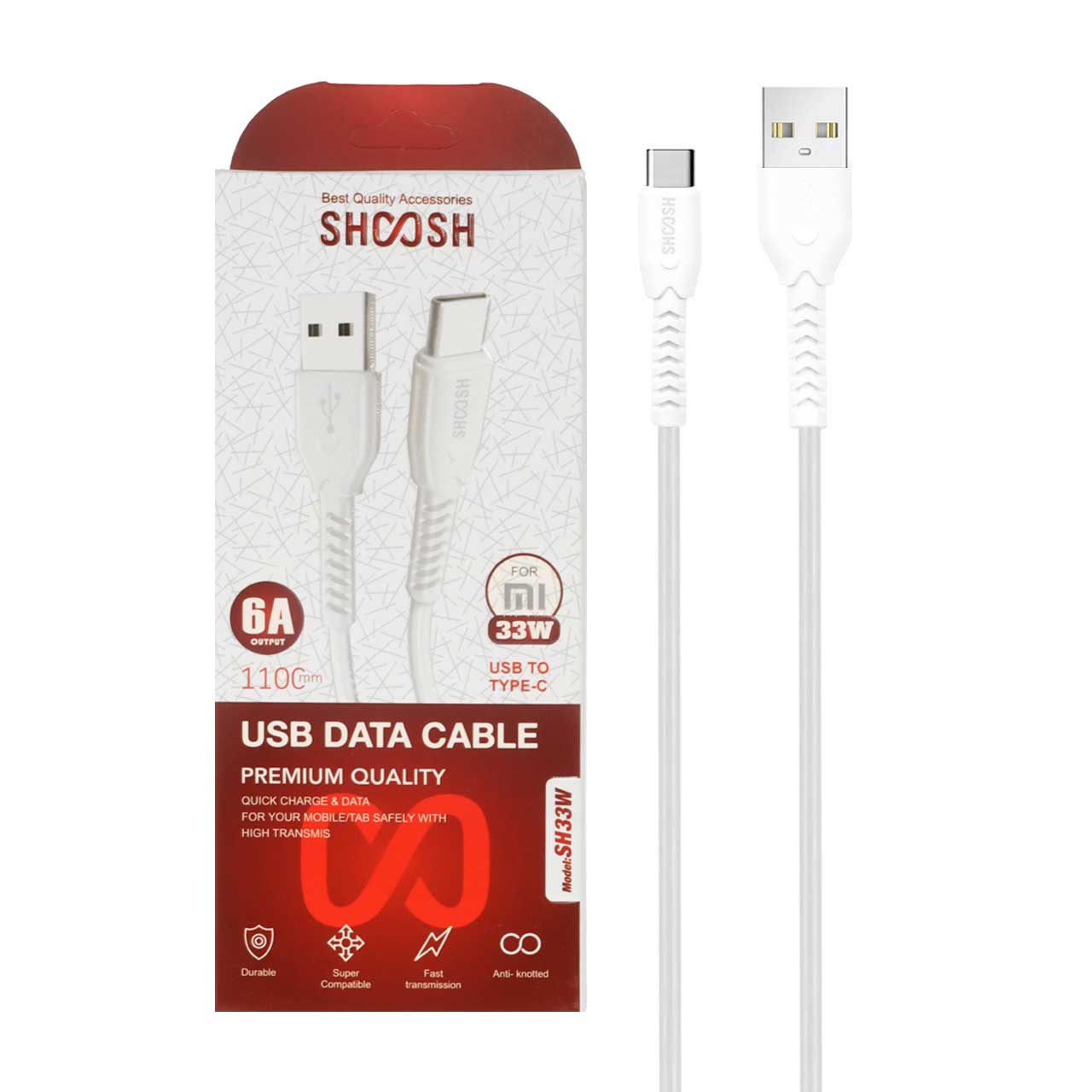 کابل شارژ 1.1 متری فست Shoosh Type-C مدل SH33W - سفید - SMO - اسپه کالا کابل شارژ 1.1 متری فست Shoosh Type-C مدل SH33W - سفید - SMO - تصویر 1