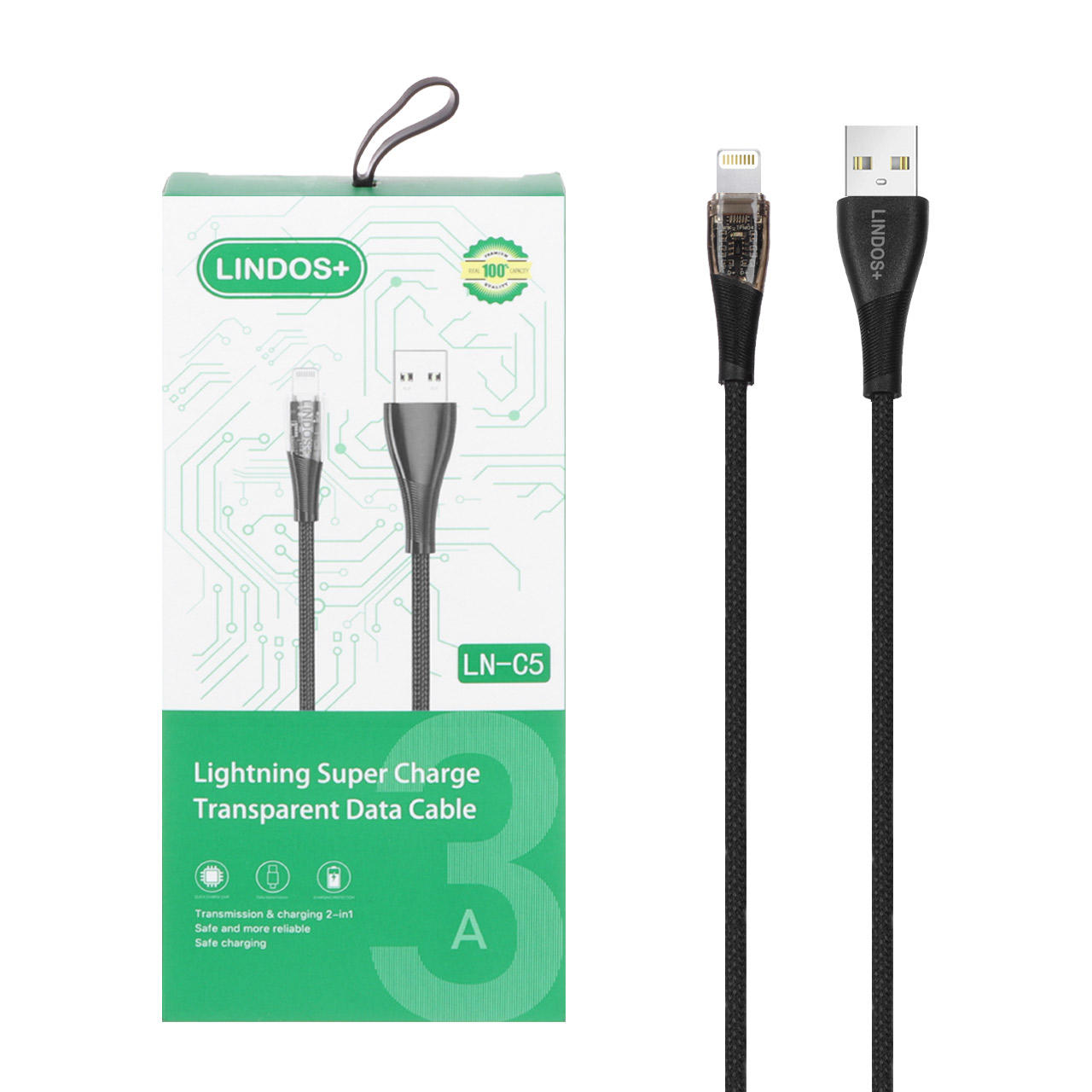 کابل شارژ فست آیفون +Lindos مدل LN-C5 - مشکی - اسپه کالا کابل شارژ فست آیفون +Lindos مدل LN-C5 - مشکی - تصویر 1