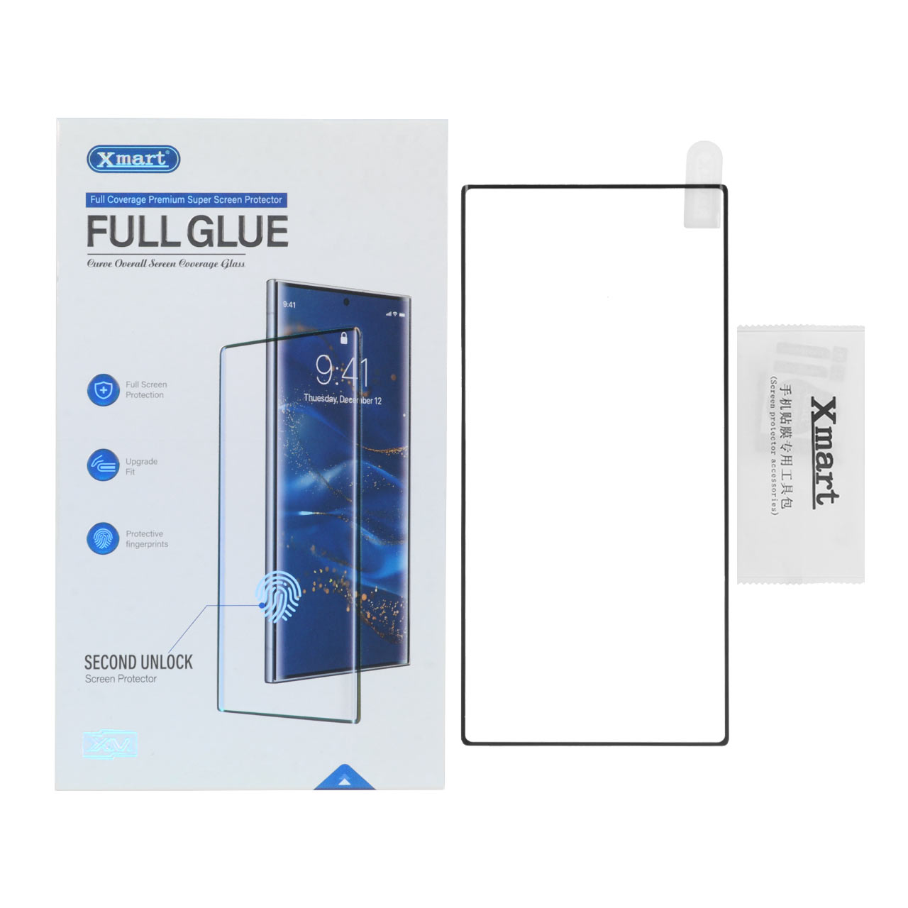 1347712 محافظ صفحه نمایش شیشه ای خم فول چسب Full Cover Xmart درجه یک Samsung Galaxy S22 Ultra - مشکی (پک دار) - تصویر 1