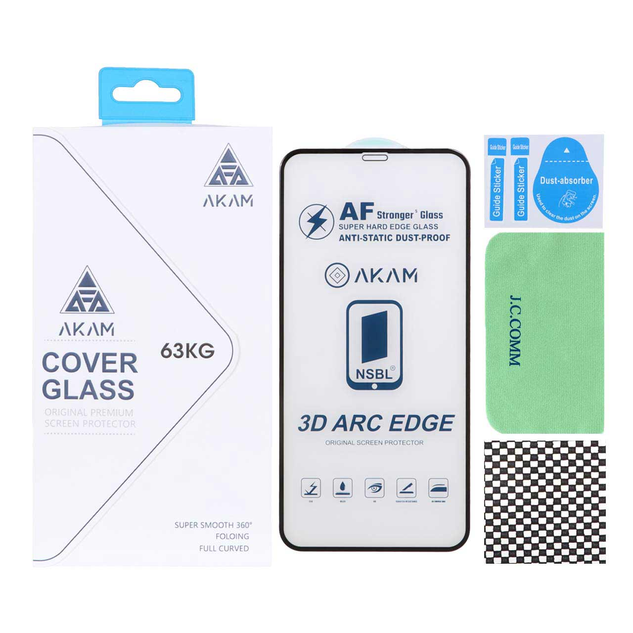 1381392 محافظ صفحه نمایش شیشه ای اورجینال Full Cover - AKAM مدل Apple iPhone 12 / iPhone 12 Pro به همراه دستمال و پد سیلیکونی (پک دار) - تصویر 1
