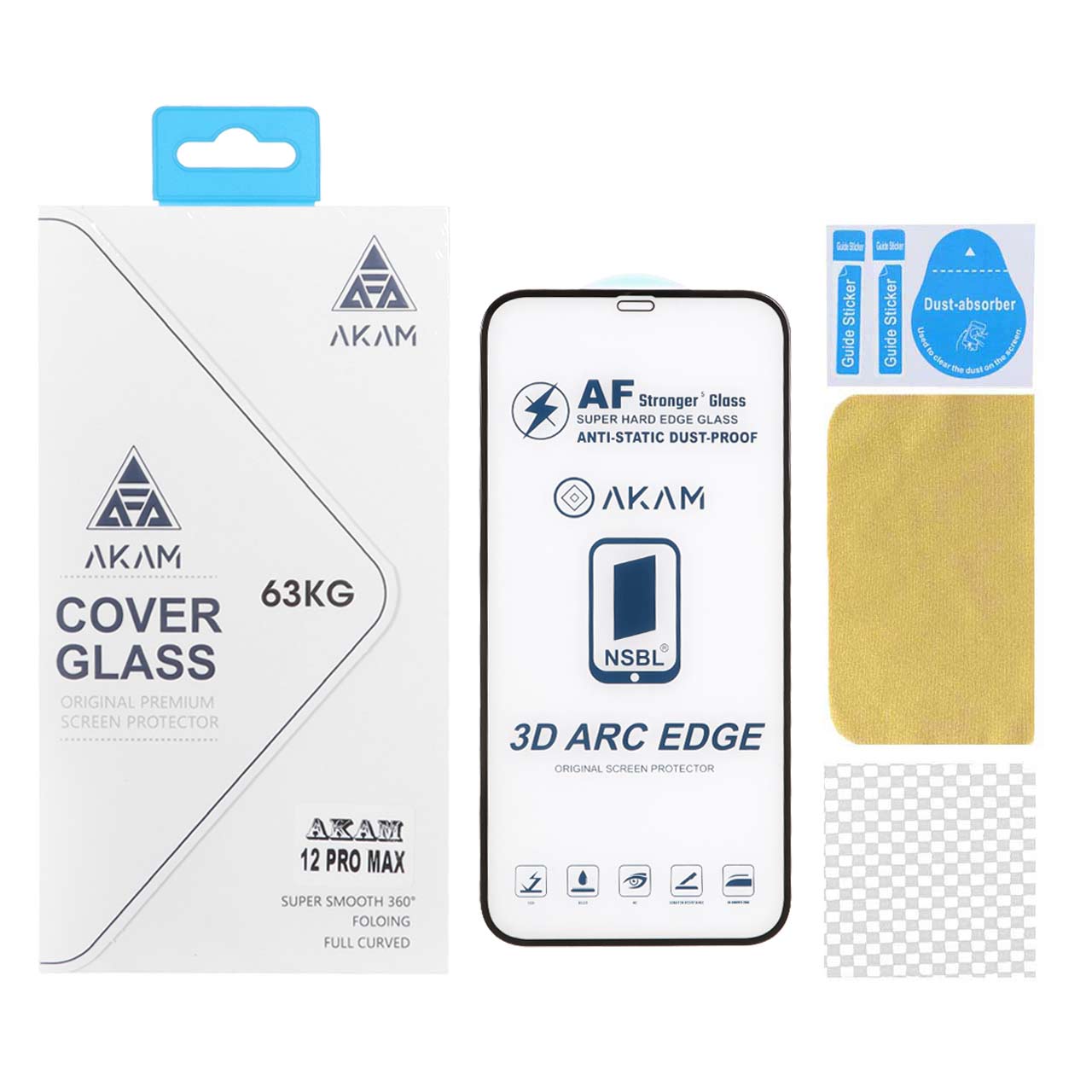 1384520 محافظ صفحه نمایش شیشه ای اورجینال Full Cover - AKAM مدل Apple iPhone 12 Pro Max به همراه دستمال و پد سیلیکونی (پک دار) - تصویر 1