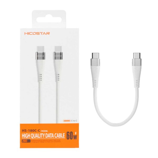 کابل شارژ پاوربانک فست و Hicostar Type-C to Type-C PD مدل HS-180C-C 60W - سفید