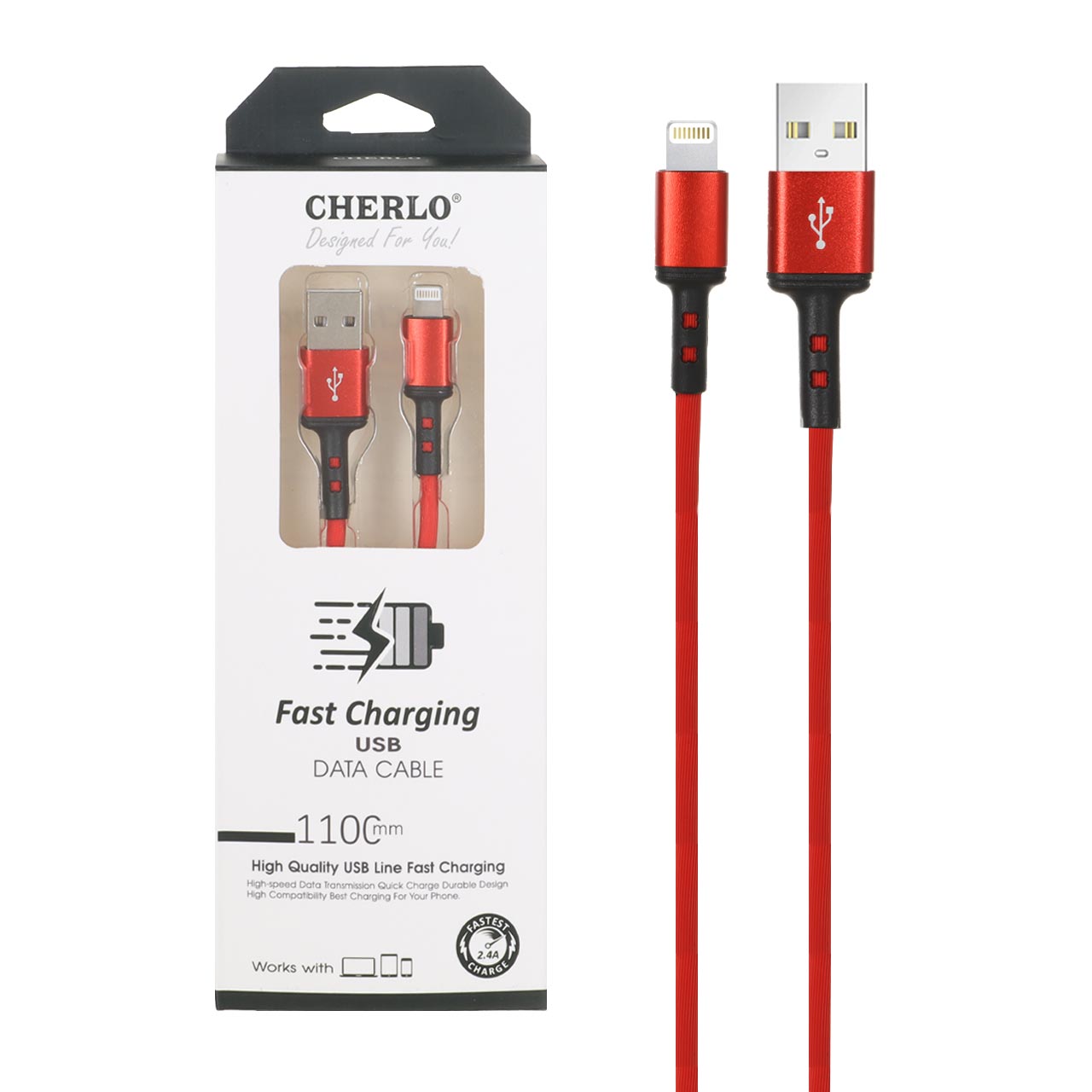 کابل شارژ 1.1 متری فست آیفون CHERLO مدل CH-IP06 - قرمز - SMO - اسپه کالا کابل شارژ 1.1 متری فست آیفون CHERLO مدل CH-IP06 - قرمز - SMO - تصویر 1
