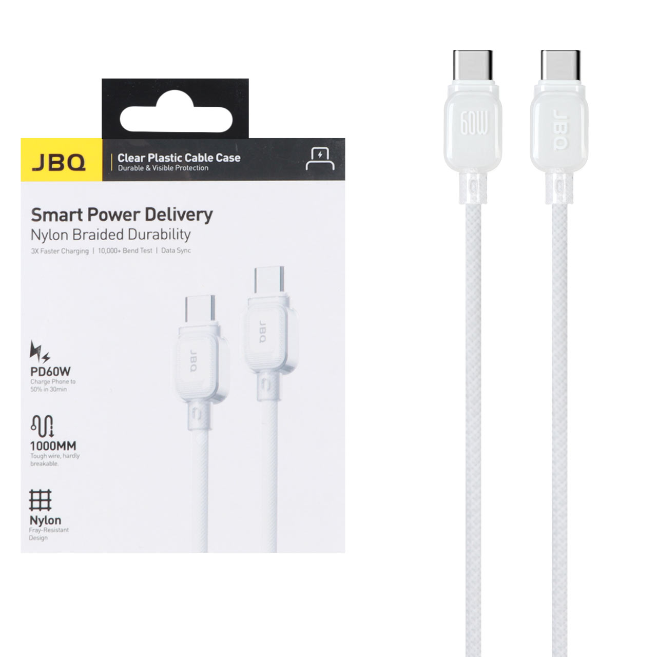 کابل شارژ PD و فست JBQ Type-C to Type-C مدل A976481 60W - سفید (گارانتی یکساله رصاصی) - اسپه کالا کابل شارژ PD و فست JBQ Type-C to Type-C مدل A976481 60W - سفید (گارانتی یکساله رصاصی) - تصویر 1