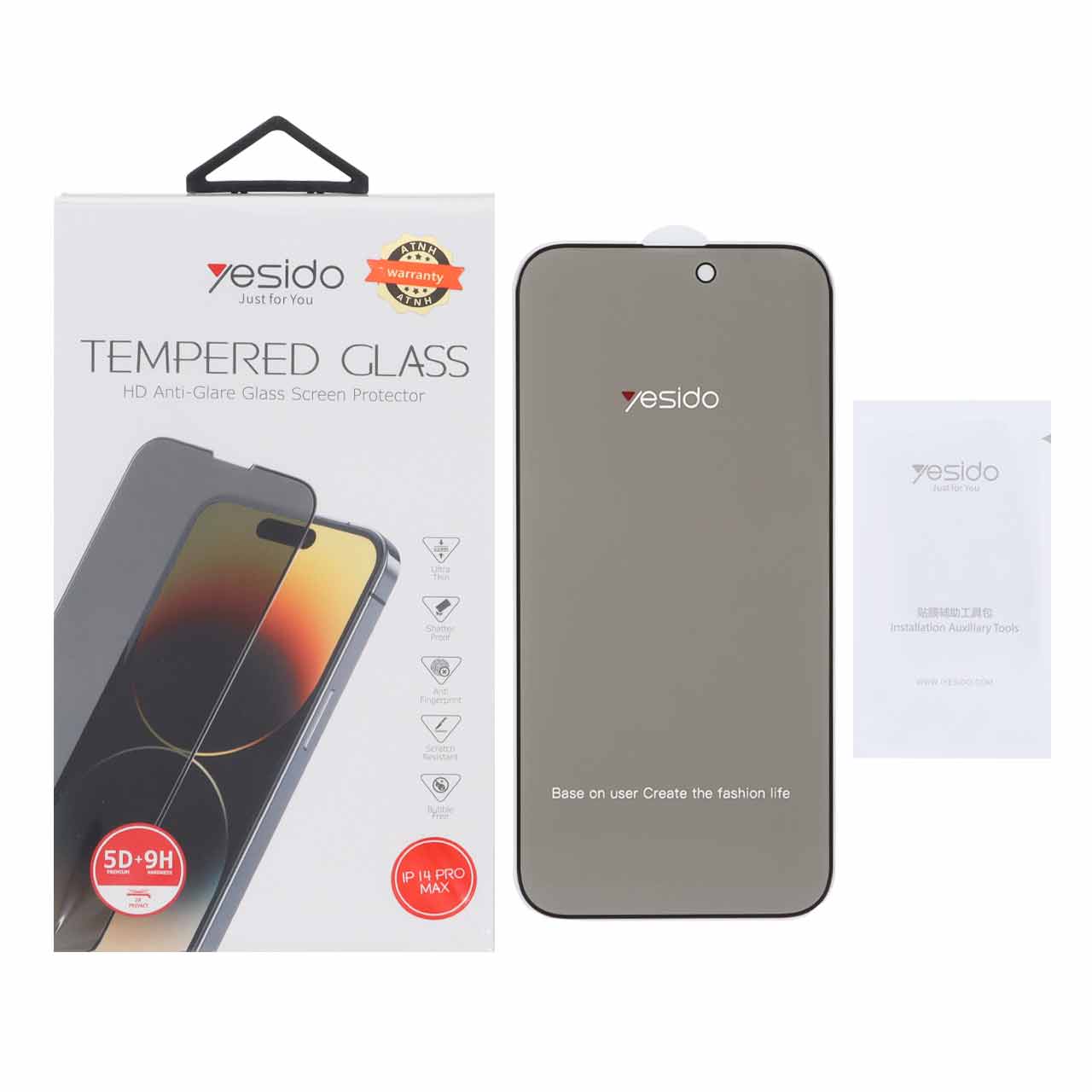 1621114 محافظ صفحه نمایش شیشه ای اورجینال Privacy Glass Yesido مدل Apple iPhone 14 pro max (پک دار) - تصویر 1