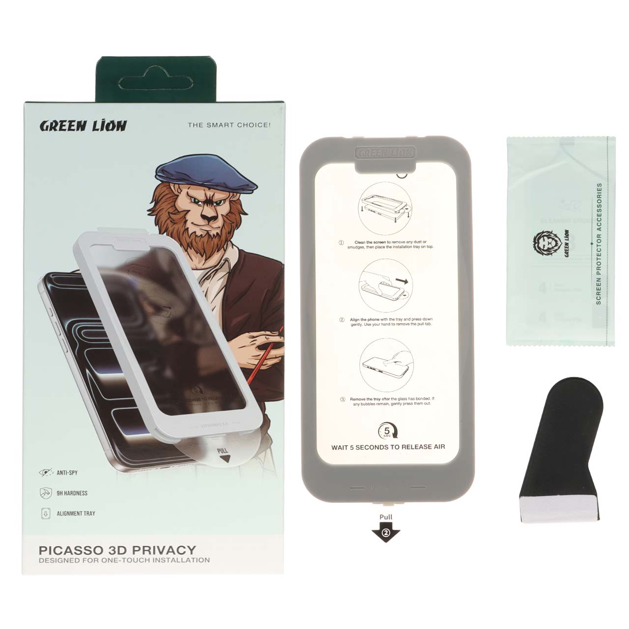 1623760 محافظ صفحه نمایش شیشه ای اورجینال Green Lion Picasso 3D Privacy One-Touch Installation مدل Apple iPhone 17 Air (پک دار) - تصویر 1