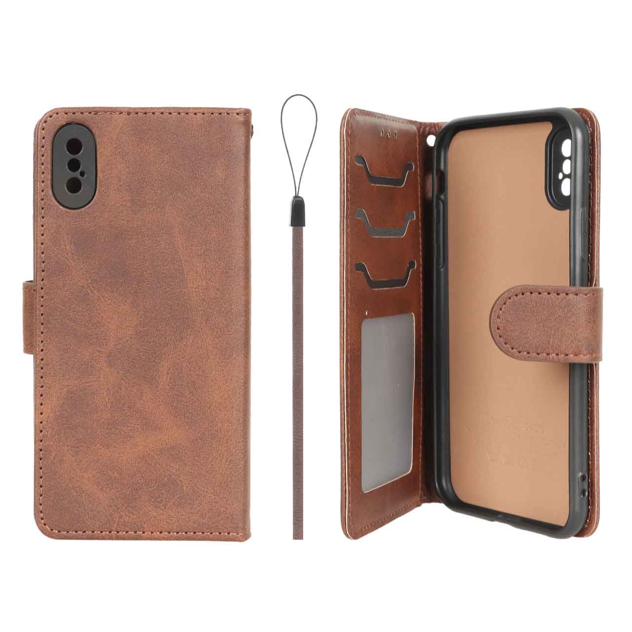 1630622 کیف موبایل مگنتی درجه یک داخل خز MNC Plus مدل Apple iPhone X / iPhone XS - قهوه ای - تصویر 1