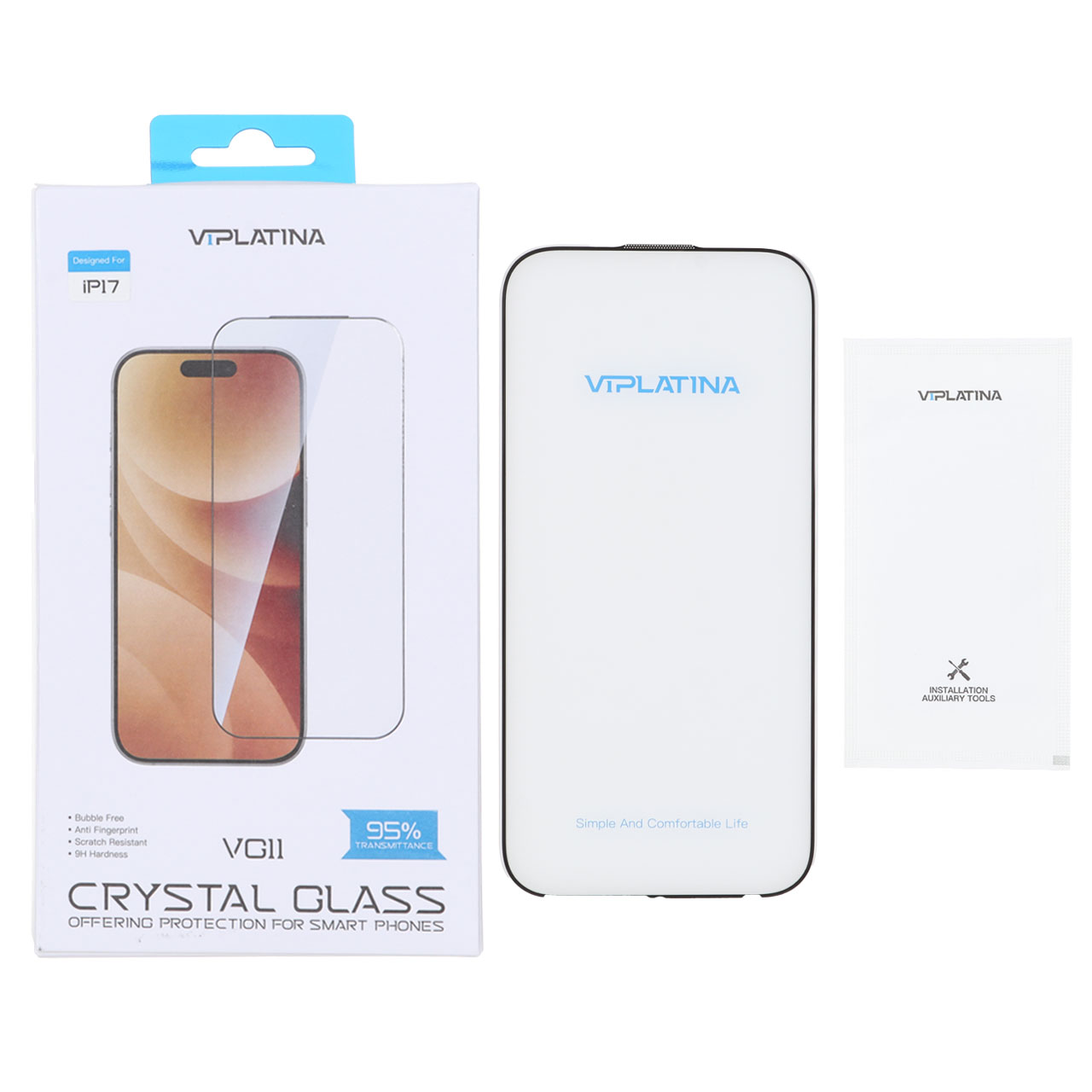 1688178 محافظ صفحه نمایش شیشه ای اورجینال Crystal Glass VIPLATINA مدل Apple iPhone 17 (پک دار) - تصویر 1