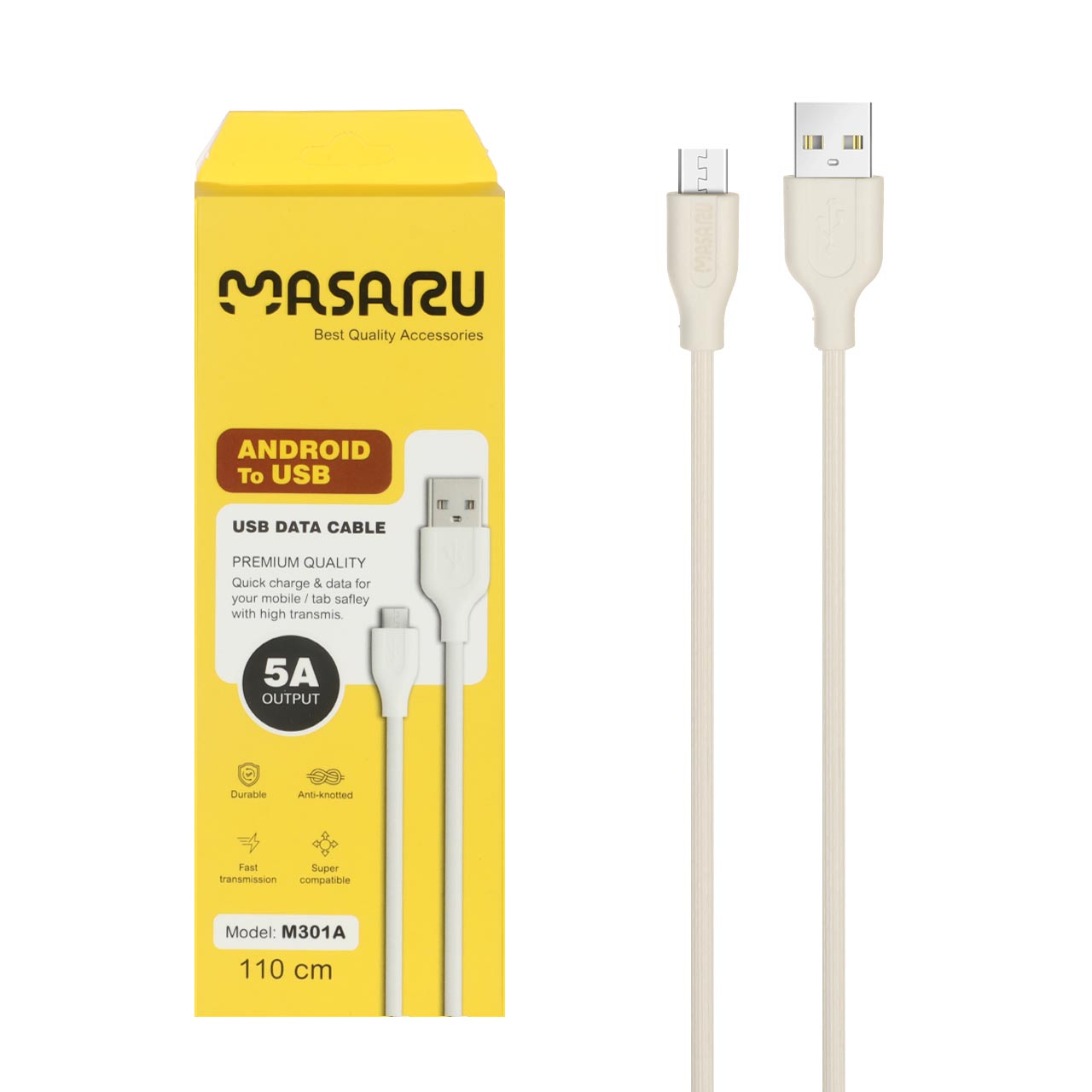 کابل شارژ 1.1 متری فست اندروید Masaru مدل M301A - سفید - SMO - اسپه کالا کابل شارژ 1.1 متری فست اندروید Masaru مدل M301A - سفید - SMO - تصویر 1